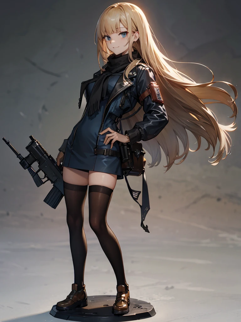 holding_gun, assault_rifle, Very detailed, Anime Style, whole body, alone, Stylish Gunfighter Girl, Holding a steampunk long barrel pistol,Standing in the wasteland, 8K high resolution, White Background, In the spotlight, The background is a dark and desolate landscape, Horror movie atmosphere. Her figure is very beautiful, Emphasizing the dark and crazy elements. Skillfully expressing the effects of light and shadow, 