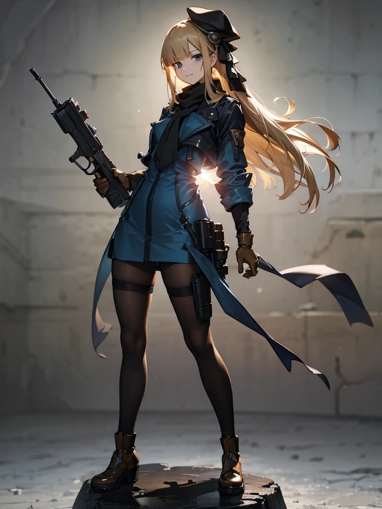 holding_gun, assault_rifle, Very detailed, Anime Style, whole body, alone, Stylish Gunfighter Girl, Holding a steampunk long barrel pistol,Standing in the wasteland, 8K high resolution, White Background, In the spotlight, The background is a dark and desolate landscape, Horror movie atmosphere. Her figure is very beautiful, Emphasizing the dark and crazy elements. Skillfully expressing the effects of light and shadow, 