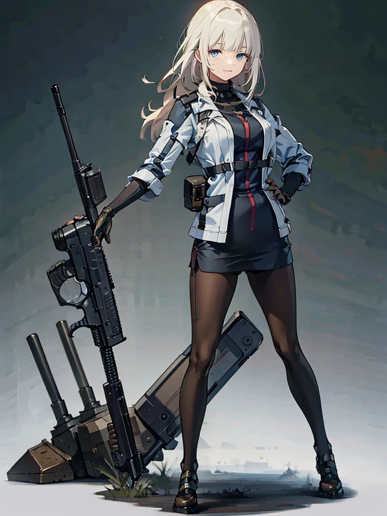 holding_gun, assault_rifle, Very detailed, Anime Style, whole body, alone, Stylish Gunfighter Girl, Holding a steampunk long barrel pistol,Standing in the wasteland, 8K high resolution, White Background, In the spotlight, The background is a dark and desolate landscape, Horror movie atmosphere. Her figure is very beautiful, Emphasizing the dark and crazy elements. Skillfully expressing the effects of light and shadow,