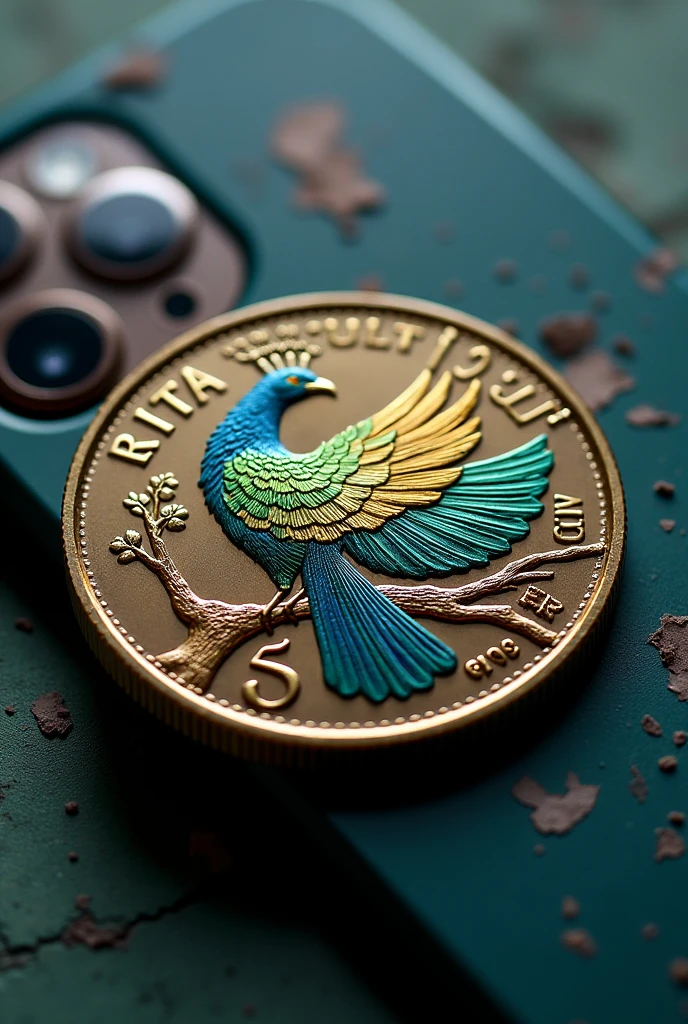 A phone camera protector themed with coins denomination of one quetzal from Guatemala with lenses and that looks cool