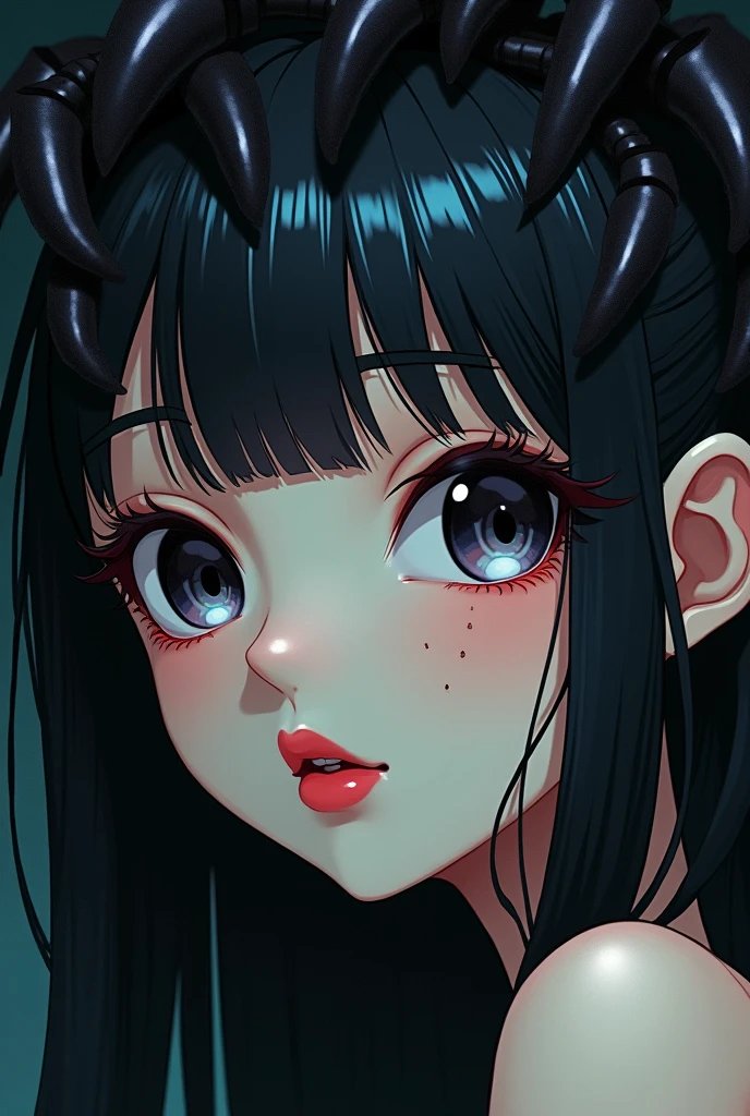 Black spider girl anime style face drawing