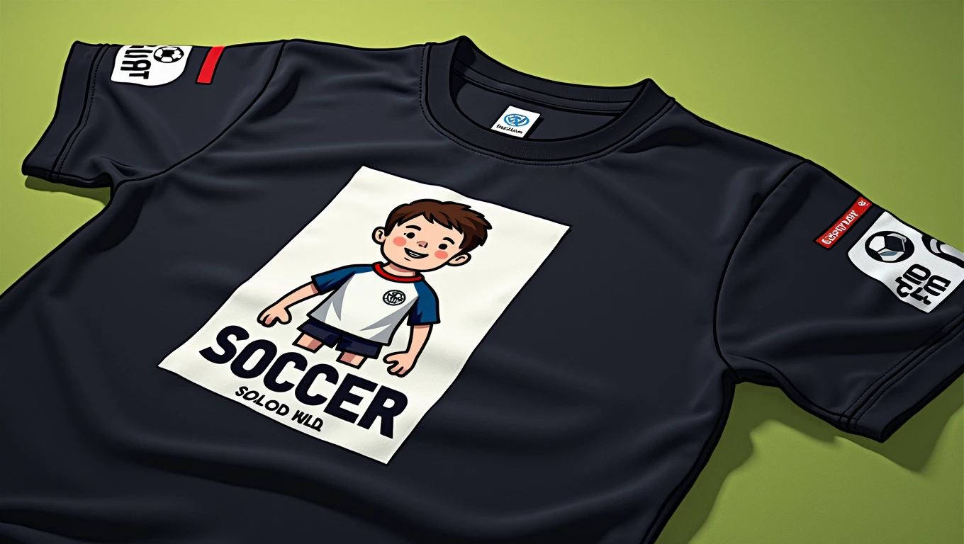 You are a talented illustrator。Generate an image of a soccer boy wearing a shirt with this design。