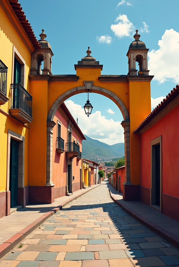 Create an illustration of the street arch of Antigua Guatemala.