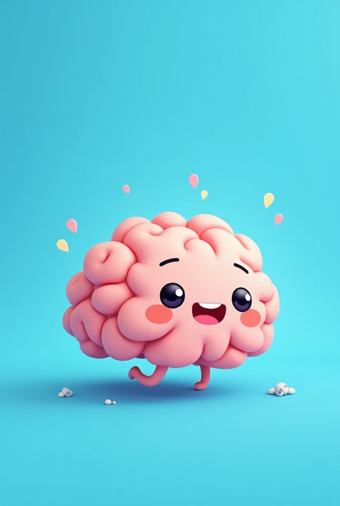 Cute brain caartoon blue background