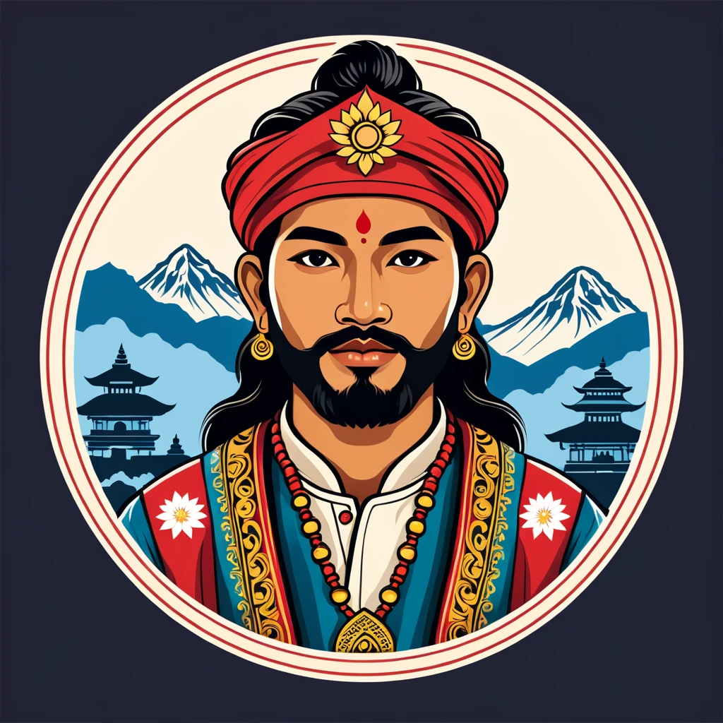 man in nepal folk outfit, vector graphics, strong contours, logo design
