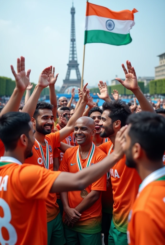 Indian hockey team celebrating paris olympic bronze medal with Naveen Patnaik
