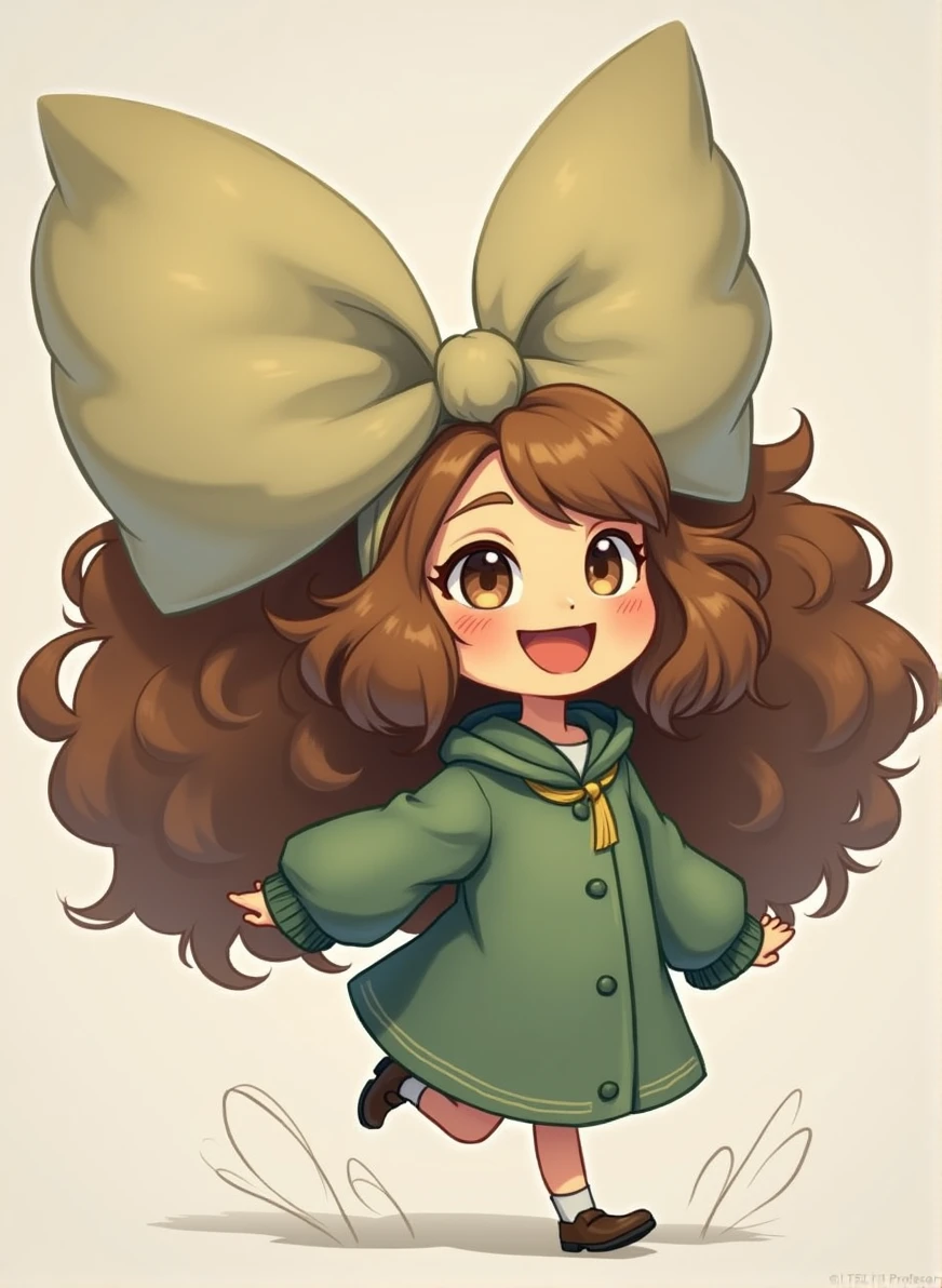 Create a character of a girl smiling and running, with a plain white background.