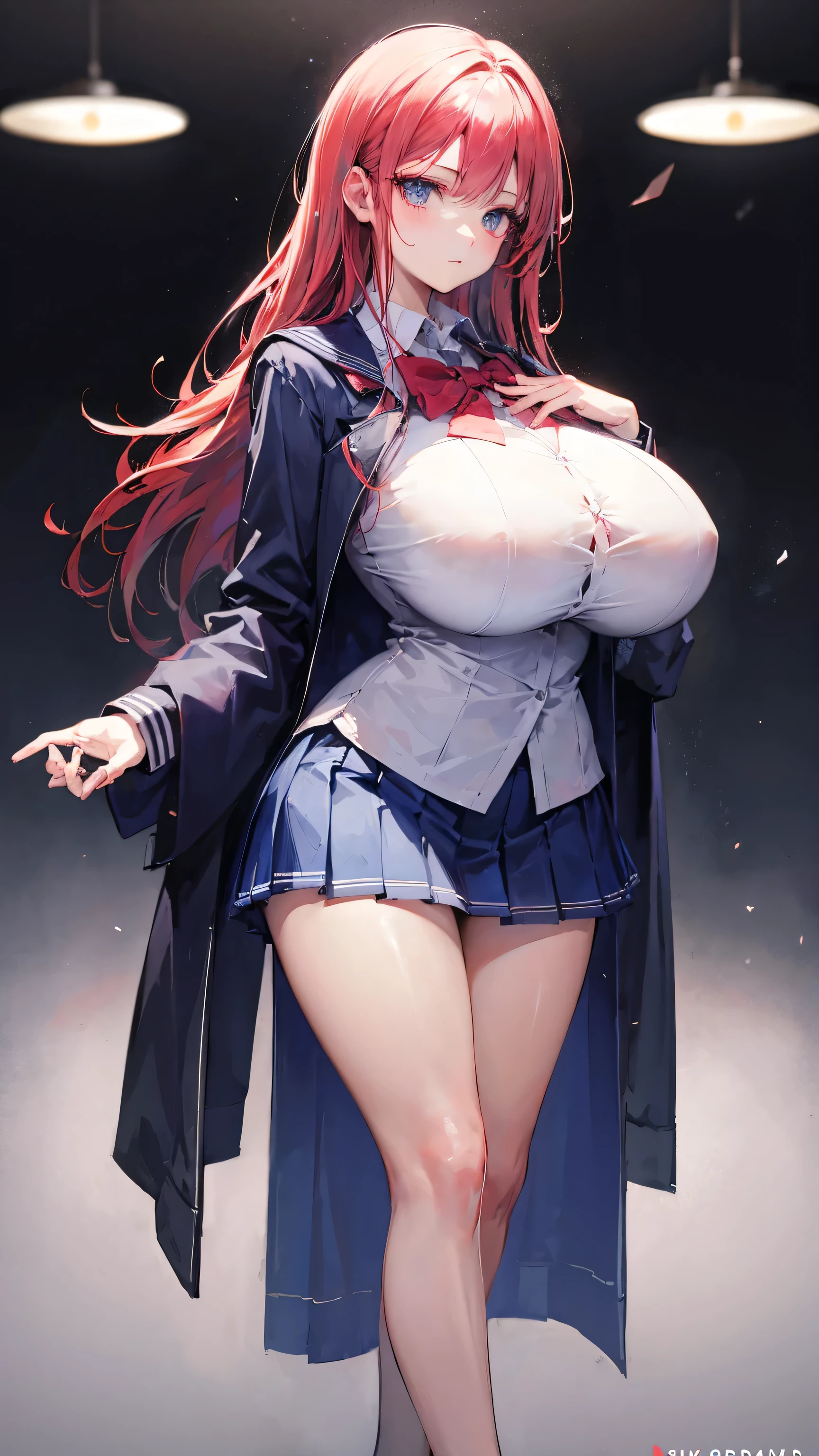 Ultra-high resolution, 8k,high quality,(Young Girl、glowing、iridescent light,soft shadow,Anime Painting,((school uniform,Miniskirt)),thin line drawing),One Little Woman,(((slim figure,slender figure))),(((((Huge breasts,Shapely round breasts,pert breasts))))),