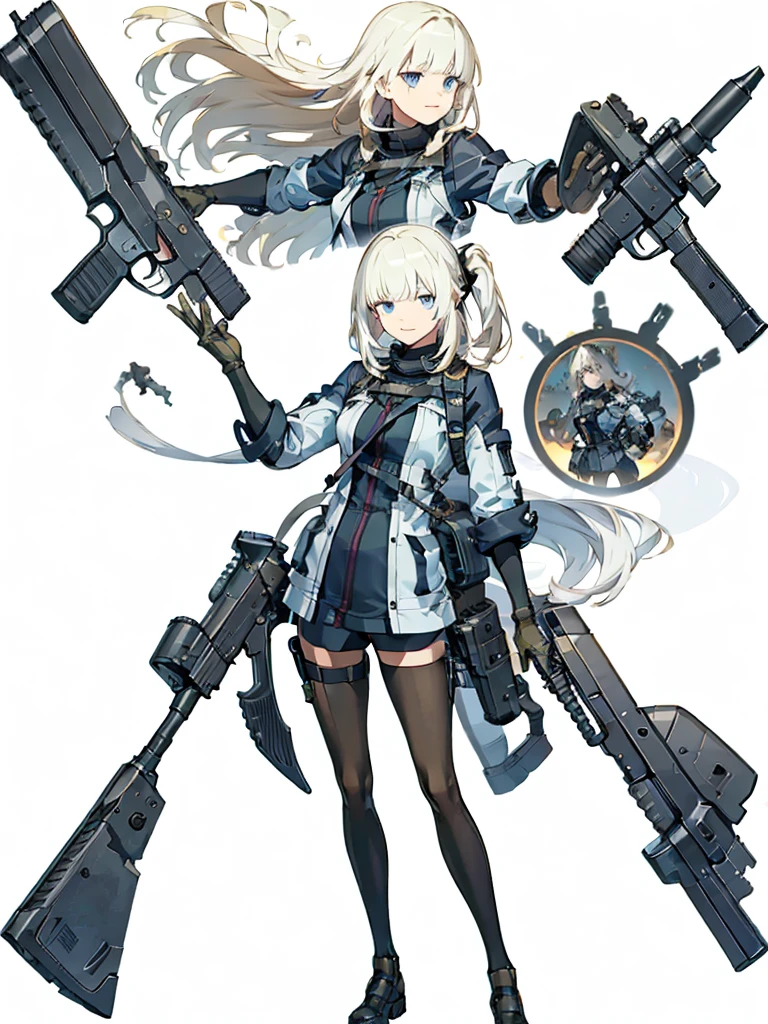 holding_gun, assault_rifle, Very detailed, Anime Style, whole body, alone, Stylish Gunfighter Girl, Holding a steampunk long barrel pistol,Standing in the wasteland, 8K high resolution, White Background, In the spotlight, The background is a dark and desolate landscape, Horror movie atmosphere. Her figure is very beautiful, Emphasizing the dark and crazy elements. Skillfully expressing the effects of light and shadow,  Artistic elements add depth to the work. The overall atmosphere is creepy and nightmarish....., With a unique artistic touch. This movie is、The dark and crazy world of horror movies depicted in HD., Evoke visual stimuli and aesthetic sense