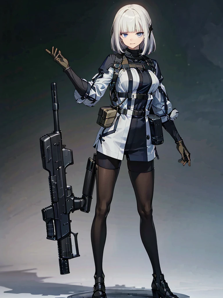 holding_gun, assault_rifle, Very detailed, Anime Style, whole body, alone, Stylish Gunfighter Girl, Holding a steampunk long barrel pistol,Standing in the wasteland, 8K high resolution, White Background, In the spotlight, The background is a dark and desolate landscape, Horror movie atmosphere. Her figure is very beautiful, Emphasizing the dark and crazy elements. Skillfully expressing the effects of light and shadow,  Artistic elements add depth to the work. The overall atmosphere is creepy and nightmarish....., With a unique artistic touch. This movie is、The dark and crazy world of horror movies depicted in HD., Evoke visual stimuli and aesthetic sense