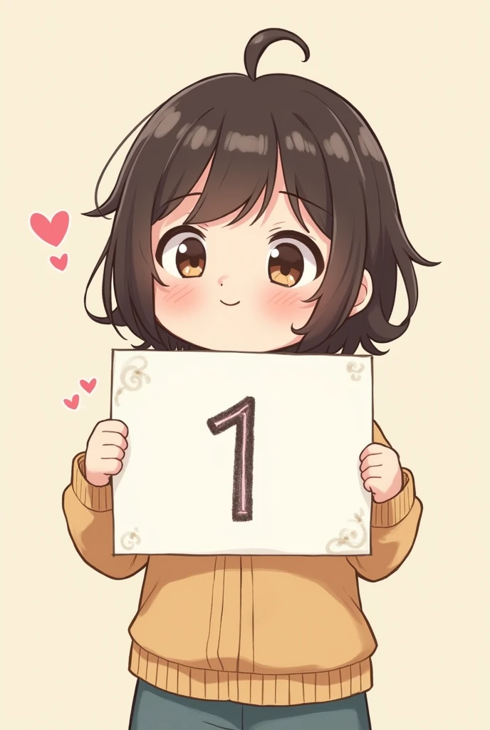 Cute girl who holds board in her hand which maintain number 1 without animation