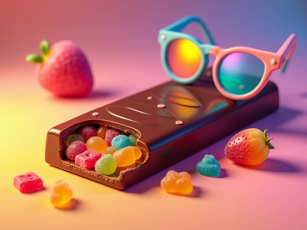 beautiful candy bar, with fruit gum, in sweet glasses, colorful