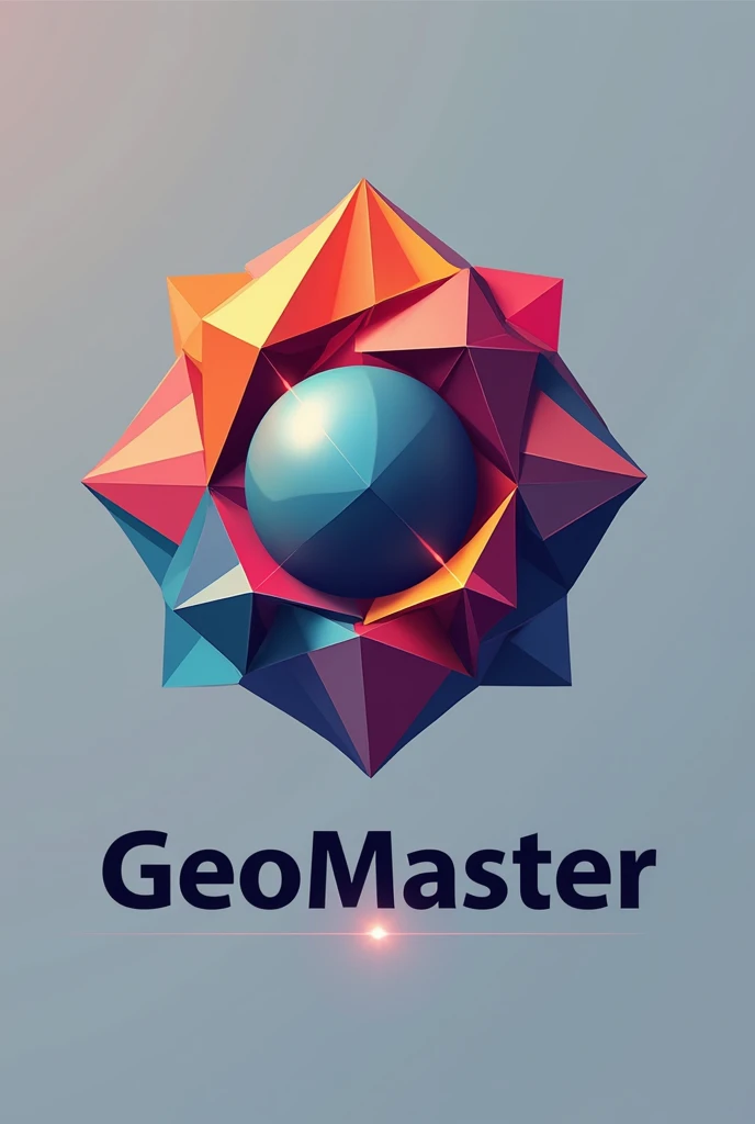 Create a logo with this name "GeoMaster" with many colors in an abstract way and containing basic platonic geometric figures.