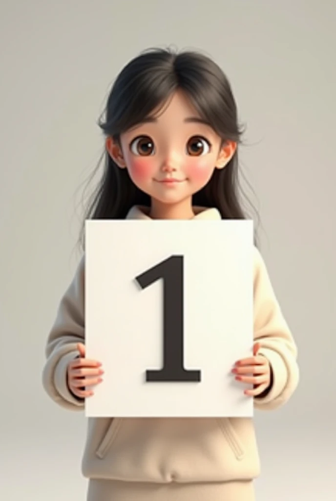 girl who holds board in her hand which maintain number 1 without animation