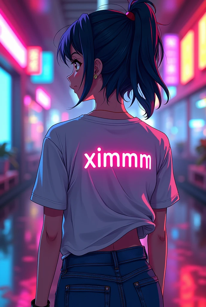 neon anime wears t-shirts with ximmm&#39;s name on the back 