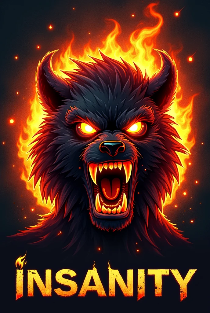 Create a free fire logo showing anger, fury, determination and commitment with the name insanity highlighted
