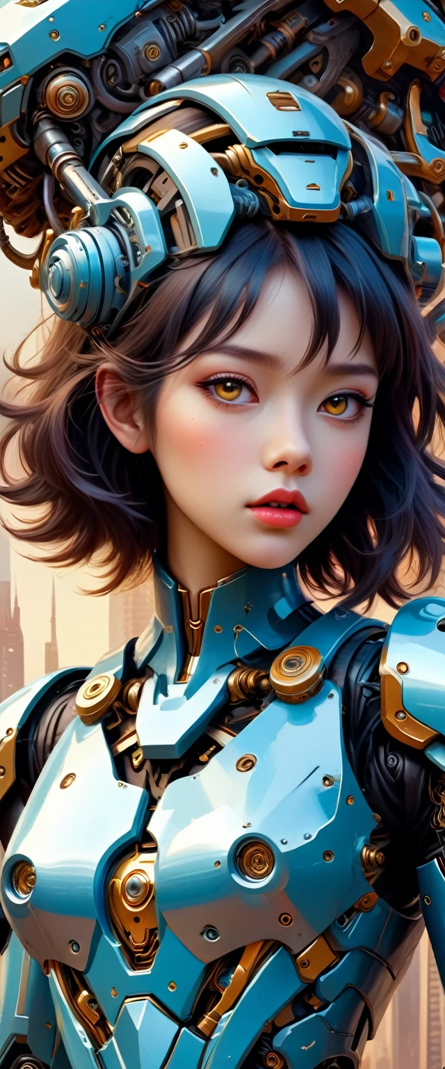 Intricate illustration in surrealist art style，mecha girl，