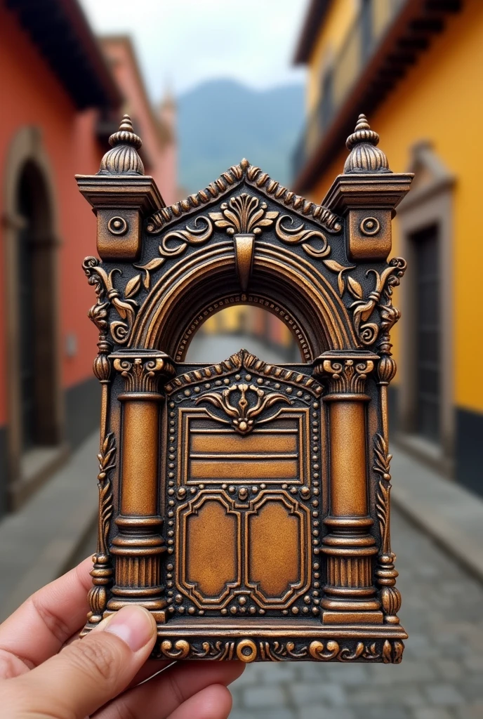 A card holder themed to the arch of Antigua Guatemala 