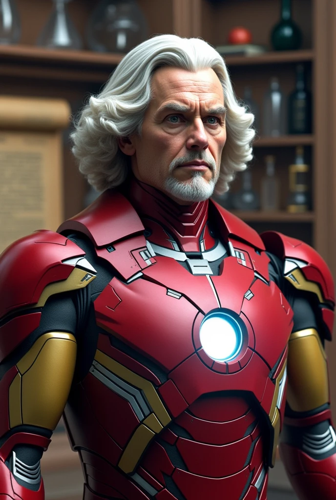 Make a picture of Iron Man with Newton's face