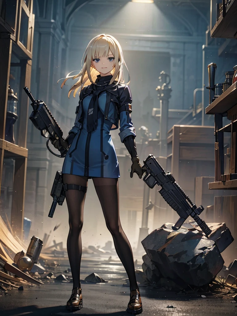 holding_gun, assault_rifle, Very detailed, Anime Style, whole body, alone, Stylish Gunfighter Girl, Holding a steampunk long barrel pistol,Standing in the wasteland, 8K high resolution, White Background, In the spotlight, The background is a dark and desolate landscape, Horror movie atmosphere. Her figure is very beautiful, Emphasizing the dark and crazy elements. Skillfully expressing the effects of light and shadow,