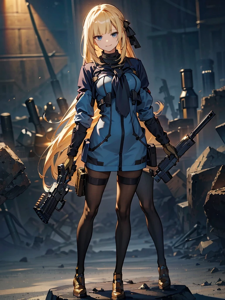 holding_gun, assault_rifle, Very detailed, Anime Style, whole body, alone, Stylish Gunfighter Girl, Holding a steampunk long barrel pistol,Standing in the wasteland, 8K high resolution, White Background, In the spotlight, The background is a dark and desolate landscape, Horror movie atmosphere. Her figure is very beautiful, Emphasizing the dark and crazy elements. Skillfully expressing the effects of light and shadow,