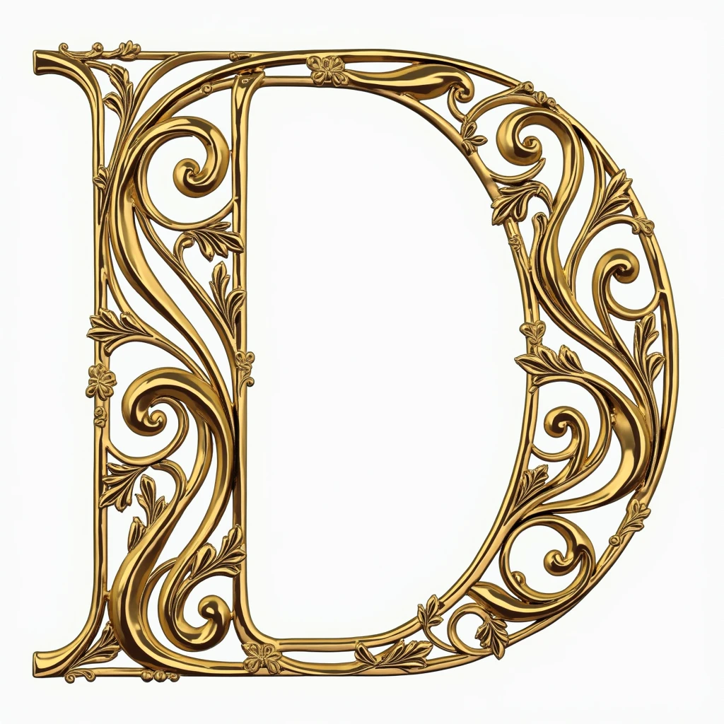 3D, bold letter made of Repoussé and Chasing gold foil with leaf design, gold foil background, detailed, masterpiece, photorealistic, uhd, 8k