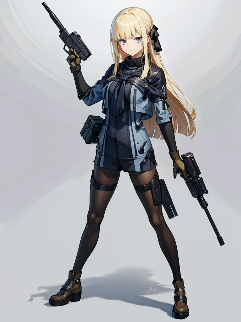 holding_gun, assault_rifle, Very detailed, Anime Style, whole body, alone, Stylish Gunfighter Girl, Holding a steampunk long barrel pistol,Standing in the wasteland, 8K high resolution, White Background, In the spotlight, The background is a dark and desolate landscape, Horror movie atmosphere. Her figure is very beautiful, Emphasizing the dark and crazy elements. Skillfully expressing the effects of light and shadow,