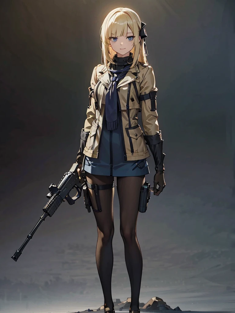 holding_gun, assault_rifle, Very detailed, Anime Style, whole body, alone, Stylish Gunfighter Girl, Holding a steampunk long barrel pistol,Standing in the wasteland, 8K high resolution, White Background, In the spotlight, The background is a dark and desolate landscape, Horror movie atmosphere. Her figure is very beautiful, Emphasizing the dark and crazy elements. Skillfully expressing the effects of light and shadow,