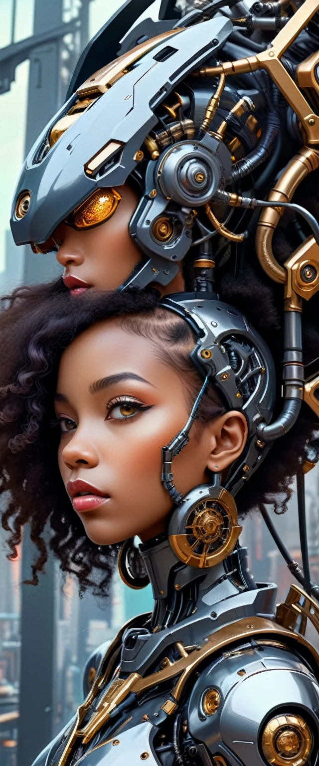 Intricate illustration in surrealist art style,mecha girl,Black Woman