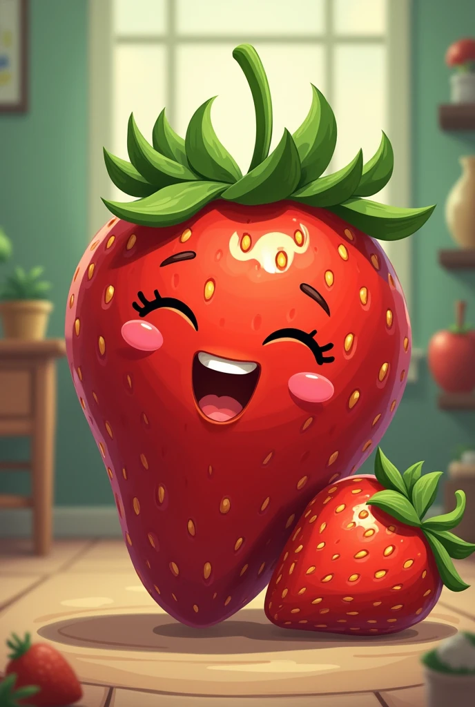 Strawberry emerging in cartoon