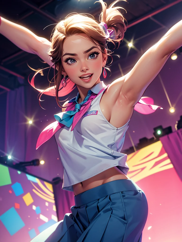 expressive pose preppy happy mid-dance