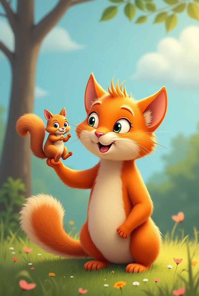 SAME CARTOON CAT WITH A SQUIRREL