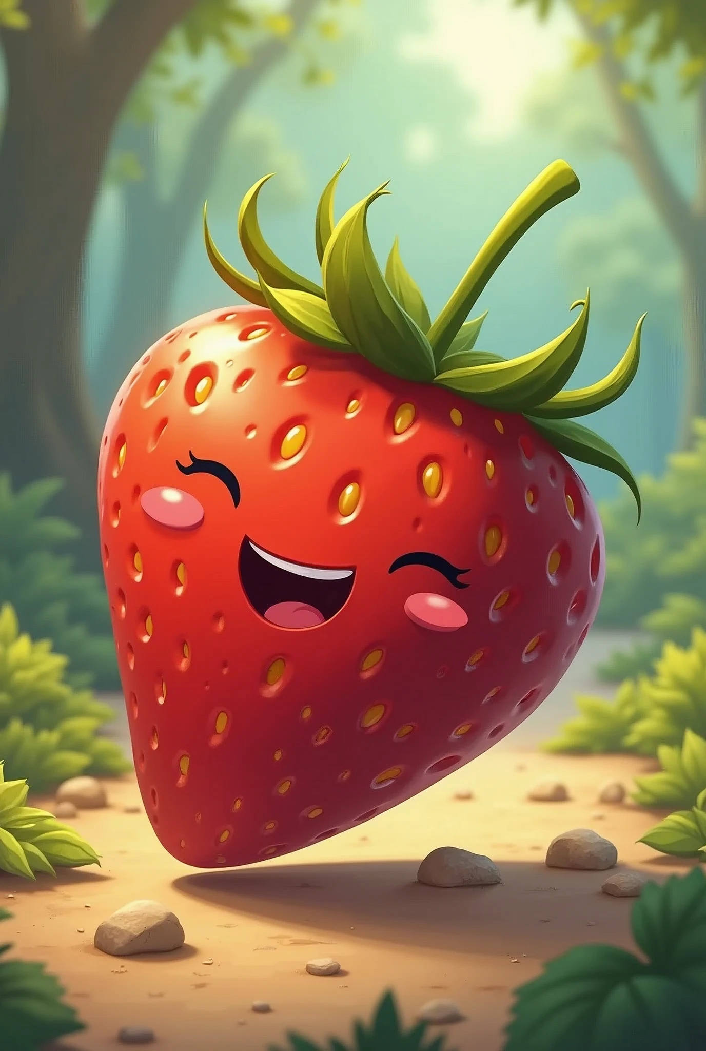 Strawberry emerging in cartoon 