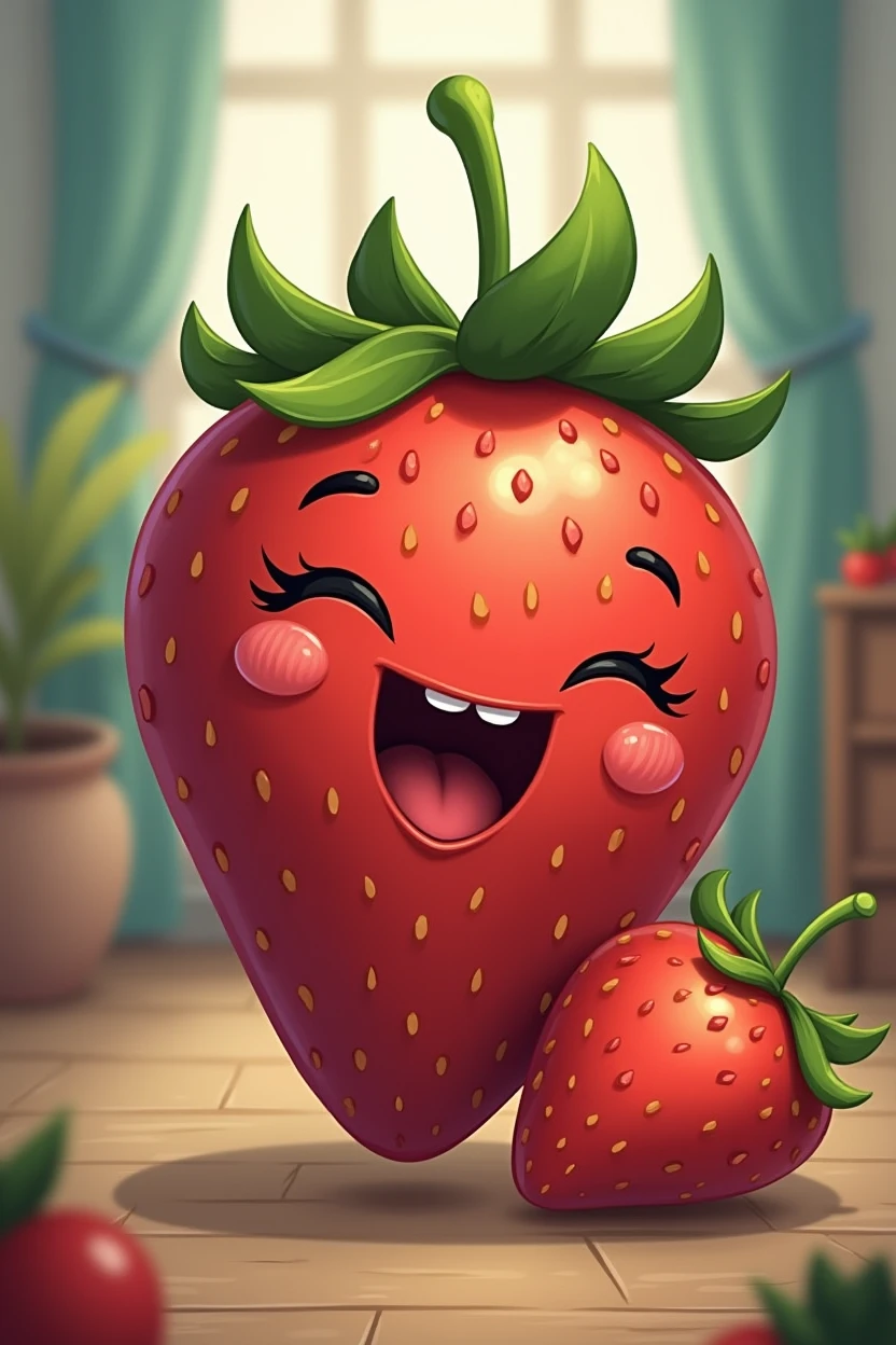 Strawberry emerging in cartoon 