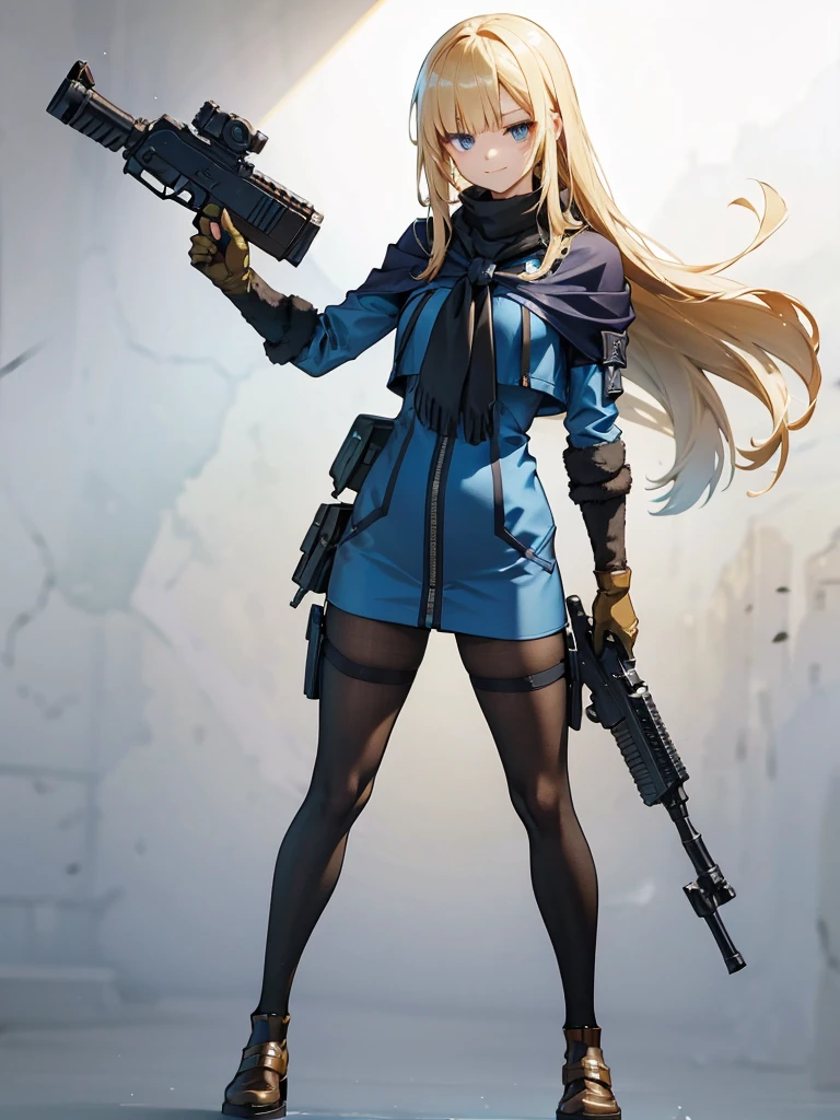 holding_gun, assault_rifle, Very detailed, Anime Style, whole body, alone, Stylish Gunfighter Girl, Holding a steampunk long barrel pistol,Standing in the wasteland, 8K high resolution, White Background, In the spotlight, The background is a dark and desolate landscape, Horror movie atmosphere. Her figure is very beautiful, Emphasizing the dark and crazy elements. Skillfully expressing the effects of light and shadow,