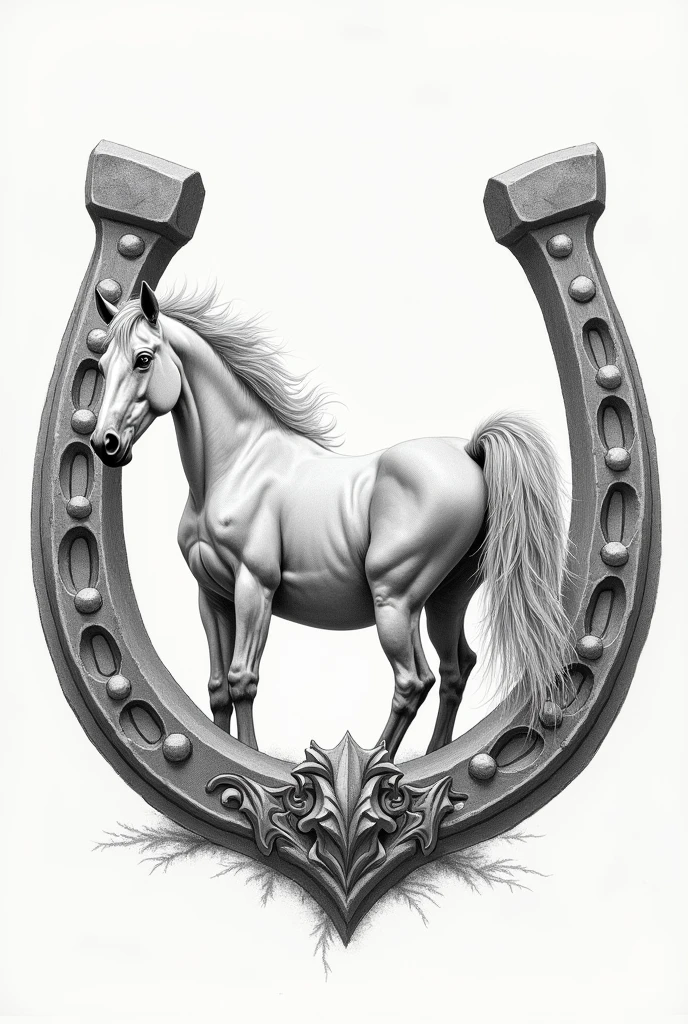 Create drawing of a horse inside a horseshoe 
