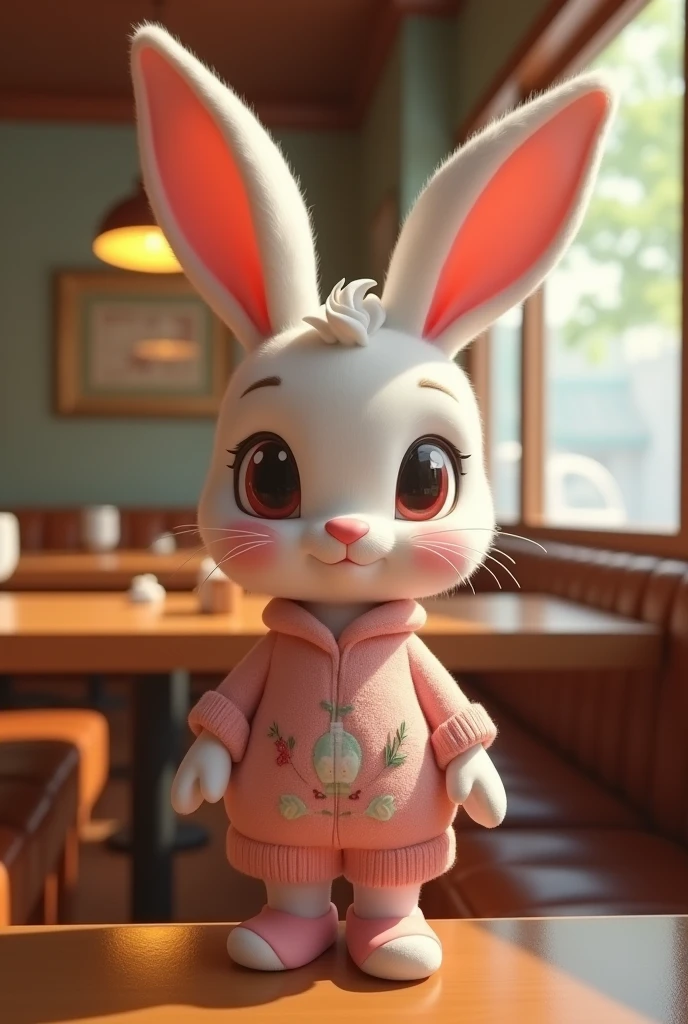 Hyperrealism，a bamby in a cute outfit at a restaurant, uhd