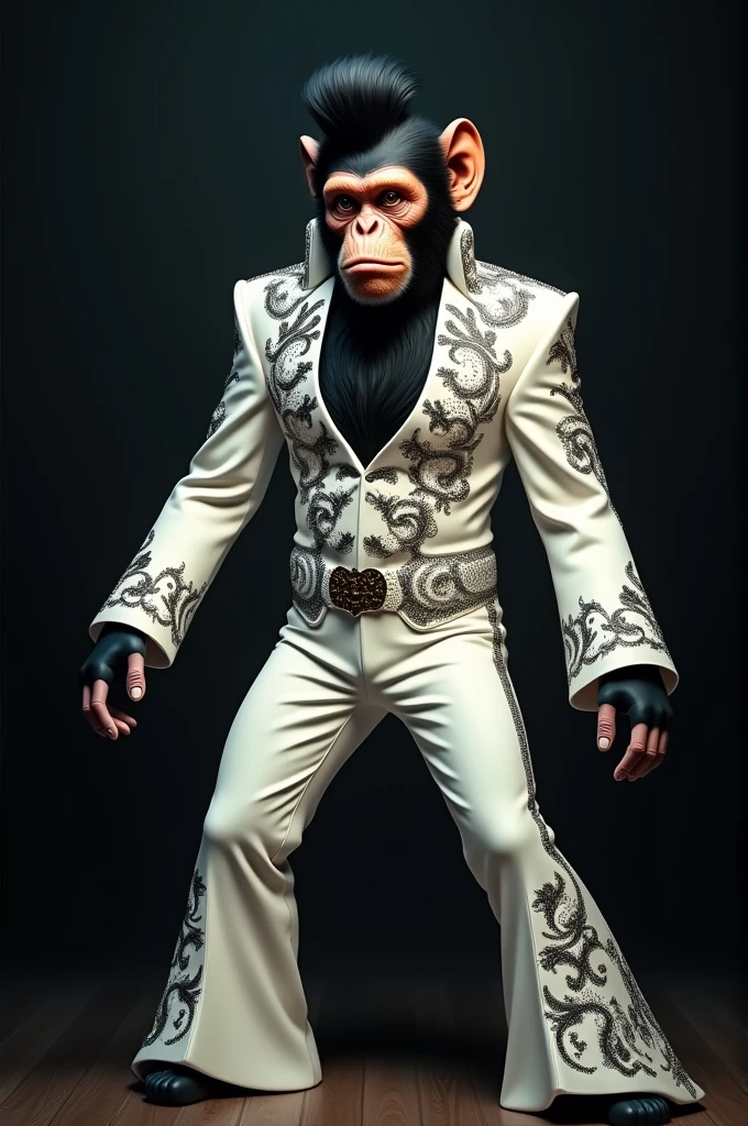Elvis Presley style singer monkey dark background