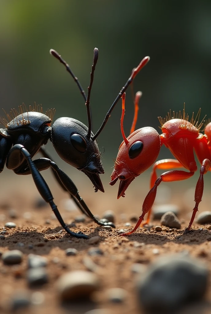Black ant and red ant in the bottom