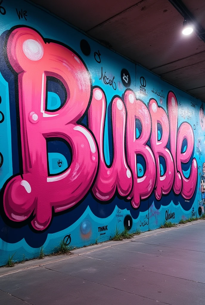 cool graffiti writing with pink, blue and black bubbles that says 2602