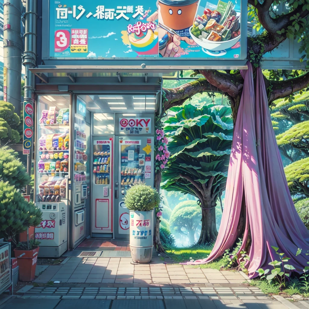 ((overgrown trees: 1.5)), ((overgrown plants: 1.4)), lush vegetation, plant pots, (vibrant flowers)), ((sunflowers)), ((pink flowers)), ((overgrown grass)), ((dense forest))