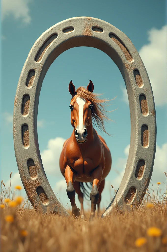 Horseshoe, with a horse inside like it's sticking out