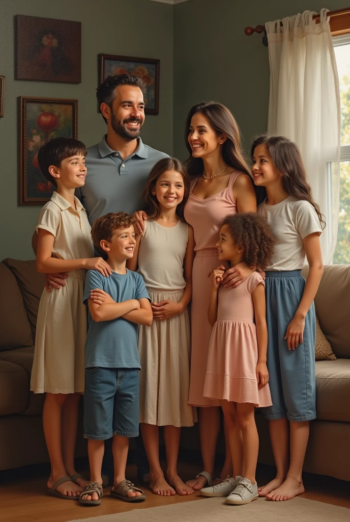 Dad Mom Figure Painting, three daughters and three sons