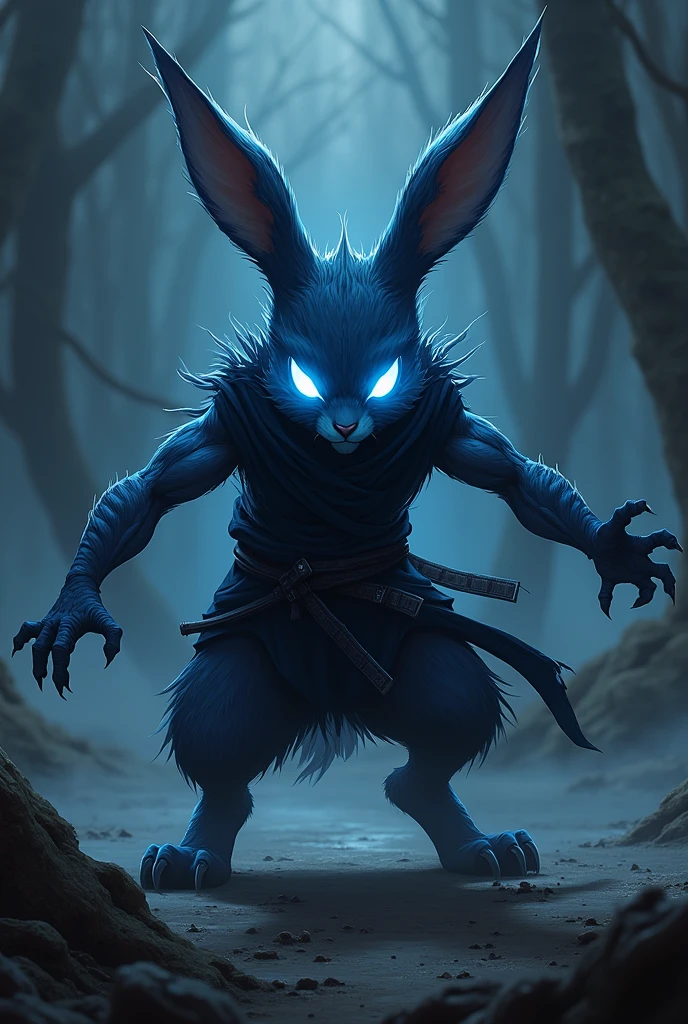 Rabbit blue eyes ninja anime evil face