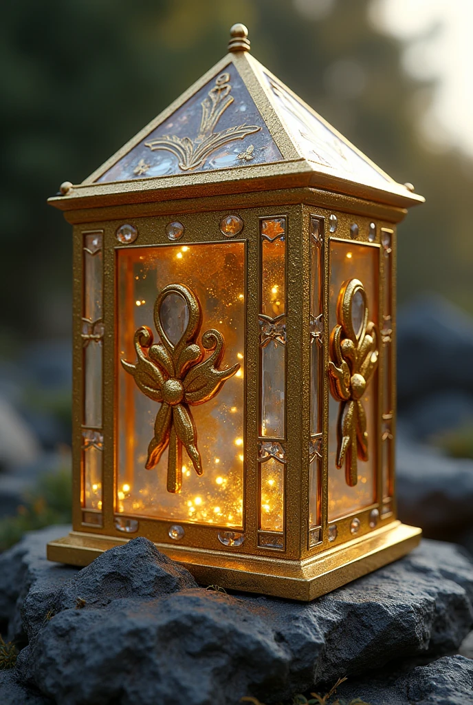 Hyperrealism, logo art of Primus House,crystal and gold