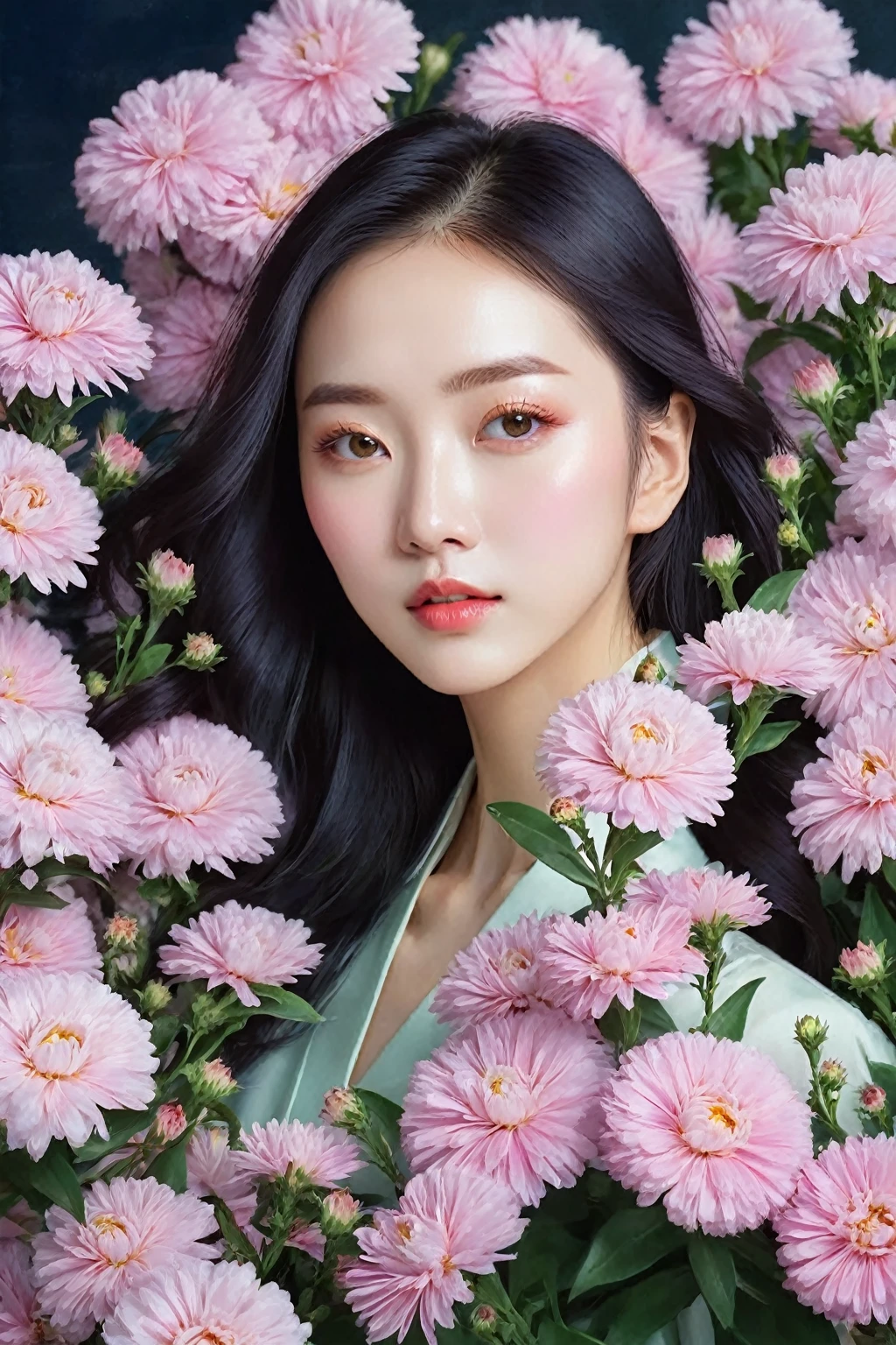 Close-up of a woman holding a bouquet of flowers, elegant numbers, Beautiful digital artwork, Gorgeous digital painting, Beautiful digital painting, Beautiful digital illustration, elegant numbers艺术, Beautiful digital art, jingna zhang, by Yanjun Cheng, ethereal beauty, Beautiful and gorgeous digital art, Gurwitz style artwork, Inspired by Fenghua 8k UHB,photography,Nikon D850， real picture,national geographic,Award-winning,Award-winning照片