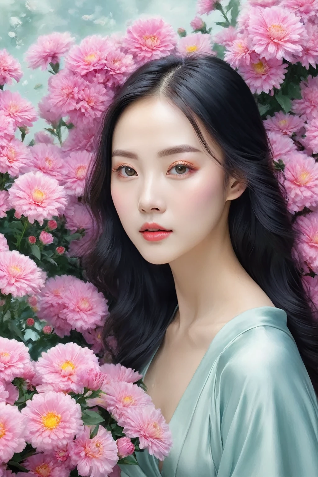 Close-up of a woman holding a bouquet of flowers, elegant numbers, Beautiful digital artwork, Gorgeous digital painting, Beautiful digital painting, Beautiful digital illustration, elegant numbers艺术, Beautiful digital art, jingna zhang, by Yanjun Cheng, ethereal beauty, Beautiful and gorgeous digital art, Gurwitz style artwork, Inspired by Fenghua 8k UHB,photography,Nikon D850， real picture,national geographic,Award-winning,Award-winning照片