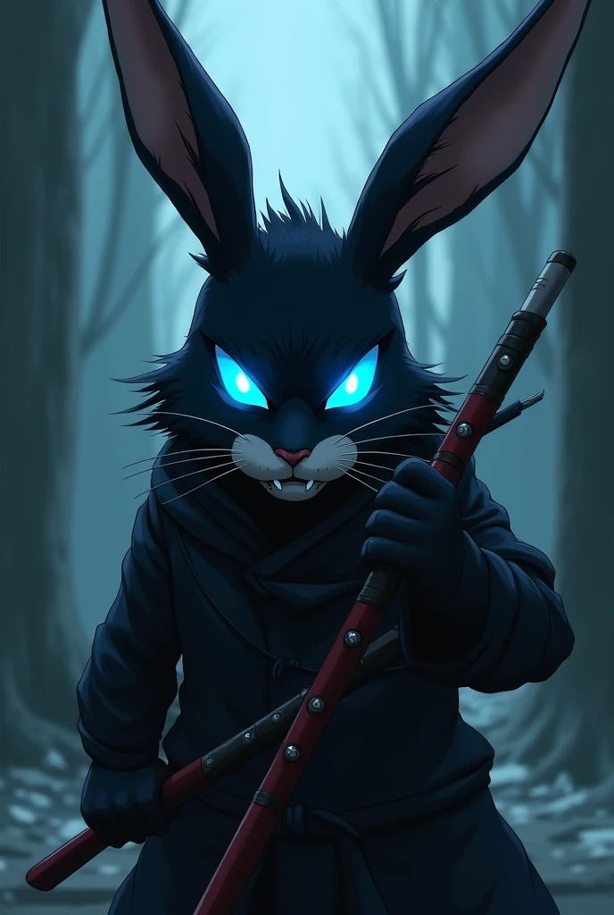 Rabbit blue eyes ninja anime evil face l, style blackn444