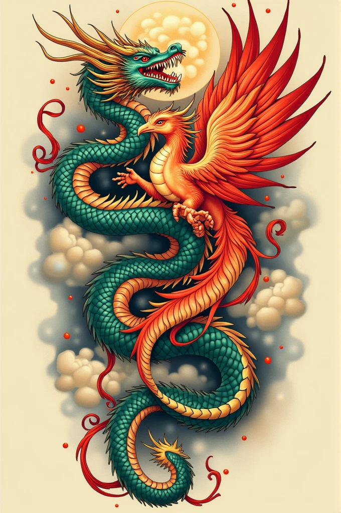 Dragon and phoenix tattoo