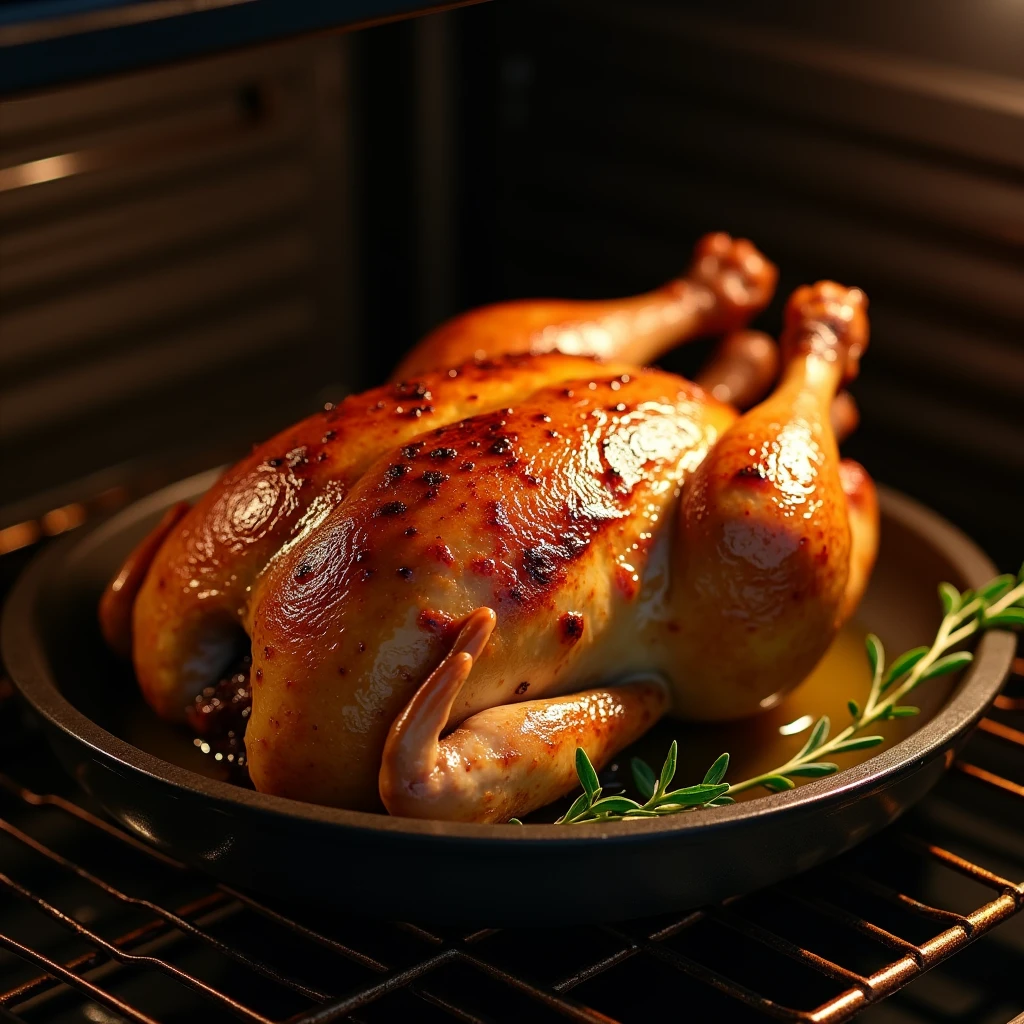 AN IMAGE OF APPETIZING ROASTED CHICKEN IN AN OVEN